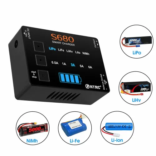 HTRC S680 80W 6A AC to DC Mini RC LiPo Charger For 1-6s Lipo/LiFe/LiHv/Lilon/1-15S Nimh Battery With 15V6A Adapter