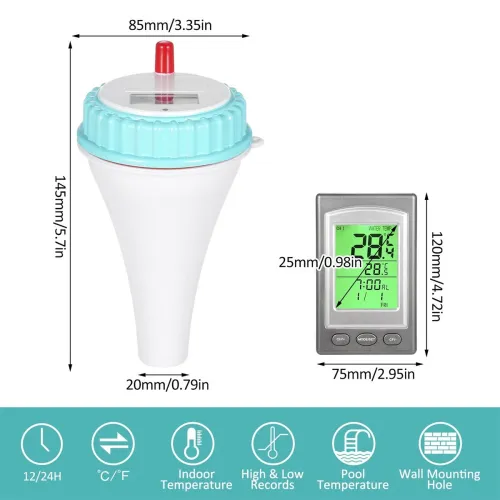 Solar-Powered Wireless Floating Pool Thermometer High Precision Sensor Long-Range Connectivity Easy Use Ideal for Pools Spas Hot Tubs Aquariums