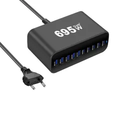 [GaN Tech] Bakeey YMX-615-695W 695W 10-Port USB PD Charger 5USB-C+5USB-A PD Fast Charging Desktop Charging Station EU Plug for iPhone 17 17Pro 16 15 Pro Max for Huawei Pura 80 Ultra for SAMSUNG for XIAOMI
