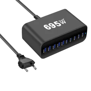 [GaN Tech] Bakeey YMX-615-695W 695W 10-Port USB PD Charger 5USB-C+5USB-A PD Fast Charging Desktop Charging Station EU Plug for iPhone 17 17Pro 16 15 Pro Max for Huawei Pura 80 Ultra for SAMSUNG for XIAOMI