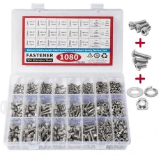 1080pcs Nuts And Bolts Assortment Kit M3 M4 M5 M6 Screw Set Button Head & Socket Head Metric Screws 304 Stainless Steel Nut & Bolt Assortment Sets