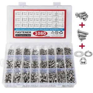 1080pcs Nuts And Bolts Assortment Kit M3 M4 M5 M6 Screw Set Button Head & Socket Head Metric Screws 304 Stainless Steel Nut & Bolt Assortment Sets