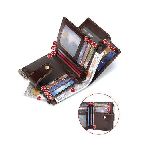 BULLCAPTAIN Men's Top-grain Cowhide Wallet Fashion Retro Business Casual RFID-blocking Multi Card Slots Coin Money Purse