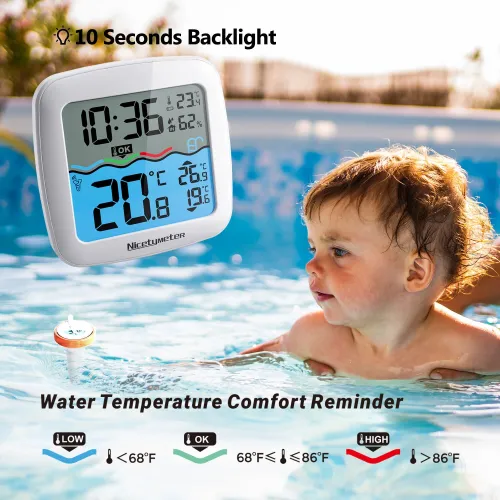 Wireless Pool Thermometer Floating 200ft Range Digital Indoor Outdoor Temperature Humidity Monitor 3 Channels High Precision Sensor Backlit Display