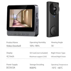M17S Video Doorbell 4.3" Screen Infrared Night Vision Two-Way Audio 256GB Support Wireless Home Security Camera