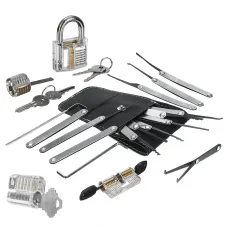 19PCS Locksmith Practice Lock Set with 4 Transparent Padlocks and 15 Precision Tableting Tools Spring Steel Durable with Storage Bag Easy Lock Opening Advance Lock Picking Tool Kit