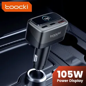 Toocki C46 105W 3-Port USB PD Car Charger Adapter with Smart Display Screen USB-A+2USB-C PD Fast Charging for iPhone 17 17 Pro Max 16 15 14 for Xiaomi 17pro for Samsung Galaxy S25 Ultra for Huawei Mate XTs