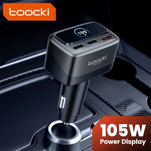 Toocki C46 105W 3-Port USB PD Car Charger Adapter with Smart Display Screen USB-A+2USB-C PD Fast Charging for iPhone 17 17 Pro Max 16 15 14 for Xiaomi 17pro for Samsung Galaxy S25 Ultra for Huawei Mate XTs