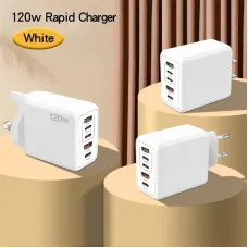 120W 5-Port USB PD Charger 2USB-A+3USB-C PD QC3.0 Fast Charging Wall Charger Adapter EU Plug US Plug for iPhone 15 14 13 Pro for Samsung Galaxy Z Flip6 for Huawei Nova Flip for Xiaomi Civi 4Pro