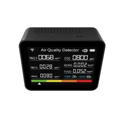 13-in-1 Tuya WIFI Intelligent Air Quality Monitor Indoor CO2 Detector with 2000mAh Battery Real-Time PM2.5 TVOC HCHO Monitoring App Control Smart Home Safety