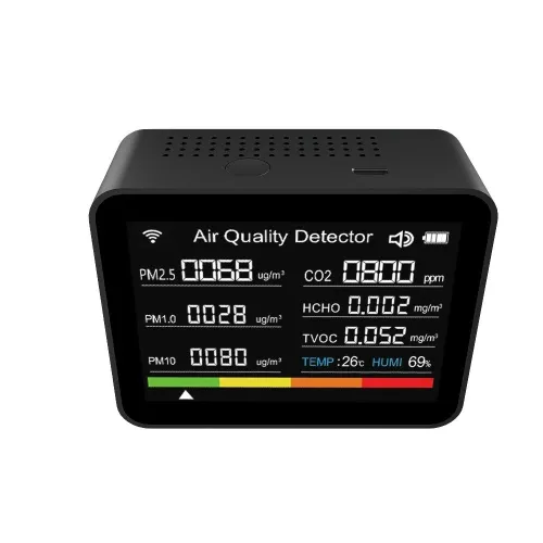 13-in-1 Tuya WIFI Intelligent Air Quality Monitor Indoor CO2 Detector with 2000mAh Battery Real-Time PM2.5 TVOC HCHO Monitoring App Control Smart Home Safety