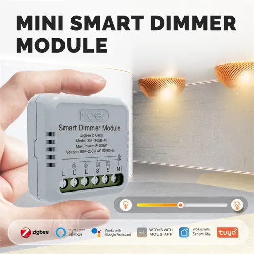 MoesHouse Tuya Smart Zigbe Dimmer Module Light Switch 1/2 Gang Timing Function Voice APP Remote Control Work with Alexa Google Assistant