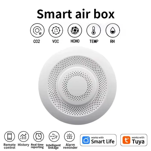 Smart Tuya Zigbe WIFI Airbox CO2 Formaldehyde VOC Detector Temperature Humidity Sensor App Control Smart Home Scene Linkage Work with Amazon Google Assistant