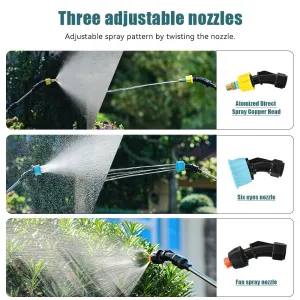 2400mAh Pressure Electric Sprayer with Battery Level Indicator Garden Spray Irrigation Tool USB Rechargeablewith 3 Nozzles for Yard Plant Garden Watering