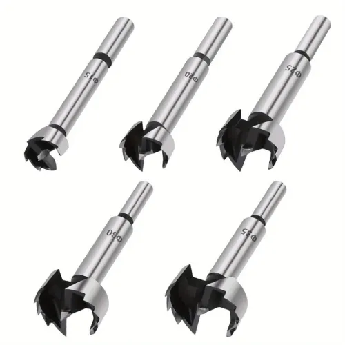 Forstner Drill Bit Set High Carbon Steel Woodworking Tools 5pcs 15mm 20mm 25mm 30mm 35mm Self Centering Hole Saw Wood Plastic Plywood Round Shank Precision Cutting