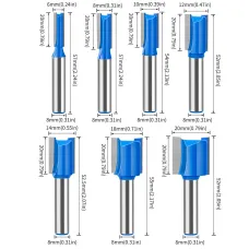 8mm Shank Straight Router Bit 20mm Cutting Length 6/8/10/12/14/18/20mm Cutting Diameter Carbide Tipped Double Flute Straight Cut Router Bits
