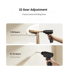 Xiaomi Mijia Brushless Electric Drill 2 50Nm Torque 1900mAh Battery Type-C Wood Metal Concrete Multi-functional Smart Power Tool Adjustable Speed High-performance Motor