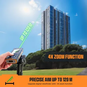 EU US Direct CIGMAN CD-120G Laser Distance Measure 120M 393ft Digital Pointfinder 4x Zoom P2P Technology IP68 Waterproof Bluetooth Wireless Charging 2.4" IPS Display