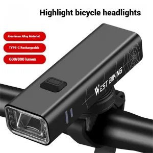WESBIKING 600/800 Lumen Bicycle Headlight Portable Lightweight Aluminium Flashlight Waterproof Type-Charging Quick Release Top Mounted Bike Front Light for Outdoor MTB Cycling Safety