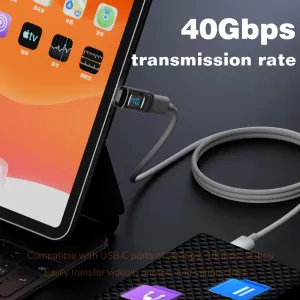 90 Degree USB-C Adapter Right Angle U Shape USB4 Type-C Adapter 40Gbps with LED Display PD 140W 8K Extender for Thunderbolt 3/4