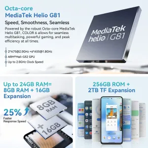 Blackview COLOR 6 AI 24GB 128GB/256GB 50MP Camera 6.67 inch IPS 90Hz 5000mAh 18W Fast Charging Android 15 Helio G81 Octa Core 4G Smartphone