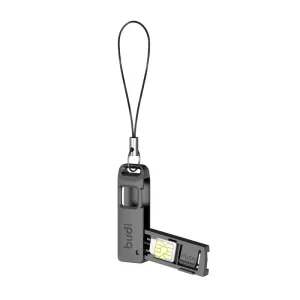 BUDI CP577 SIM TF Card Slot Storage Box with Mobile Phone Card Ejector Pin Anti-Lost Lanyard Portable Universal Phone Ejector Pin SIM Card Tray