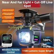 1100LM Multifunctional Wireless Remote Control Bicycle Headlight High-brightness USB-rechargeable Bike Front Light