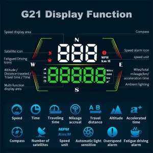 WEIYING G21 Car HUD GPS Head Up Display 360 Rotation Digital Speedometer Large Font Compass Time Overspeed Warning Customized
