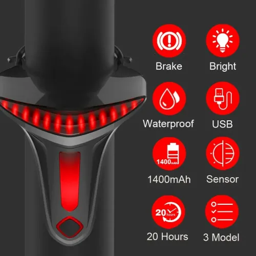 BIKIGHSmart Sensoring Brake Bike Taillight 3 model Lighting Automatic Reminder 1400mAh Battery IP66 Waterproof USB Rechargeable Bicycle Back Lights for MTB Bike Road Bike