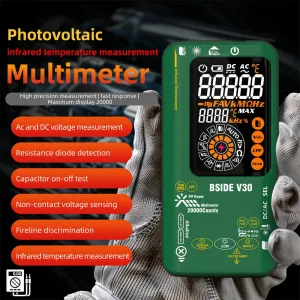 BSIDE V30 Digital Multimeter Infrared Thermometer Measures AC/DC Voltage Current Resistance Capacitance Frequency Dual Power Options Flashlight V~Alert 4:1 Object Distance Ratio