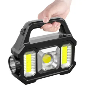 LED+COB/SMPortable Strong Camping Light USB Charging Solar LEHandheld Flashlight Multifunctional Power Display With Side Light for Mountaineering Hiking Work Torch