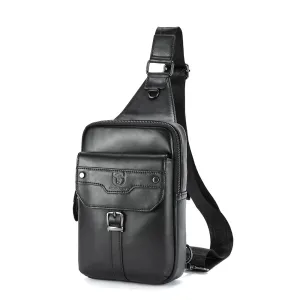 BULLCAPTAIN Vintage Men's Genuine Leather Chest Bag Large Capacity Wear-Resistant Crossbody Shoulder Bags Fashion Travel Outdoor Messenger Pack