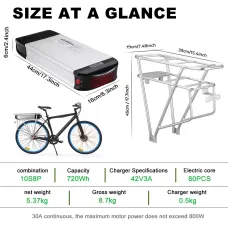 EU/USA Direct HANIWINNEHA074-04 36V 20Ah 720Wh Rear Rack E-Bike Battery - Powered by High-Quality 18650 Lithium-ion Cells | 30A BM| Waterproof | with Charger | Rear Taillight | Fits 36V 250W-800W Motor