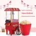 Comfook 1100W Mini Vintage Pushcart Popcorn Maker Home Use Machine with Wheels Transparent Chamber Easy Operation for Family Parties Movie Nights