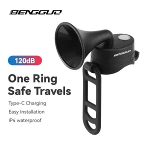 BENGGUO Horn 120dB High Sound Bicycle Bell Horn 5 Light Modes 200mAh Type-Waterproof Electric Horn for Cycling