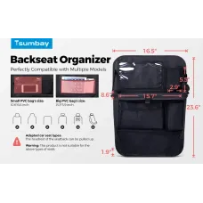 Tsumbay 2pcs Foldable Car Seat Back Storage Bag with Pockets and Tray Oxford Cloth Set