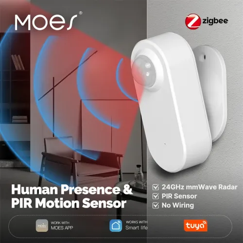 MOES Tuya ZigBe Smart Radar 24GHz mmWave Wireless Human Presence PIR Sensor App Remote Monitoring Motion&Motionless Detection Sensor