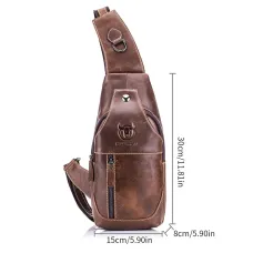 BULLCAPTAIN Men Genuine Leather Wear Resisting Textured Business Casual Brown Black Chest Bag Shoulder Crossbody Bag
