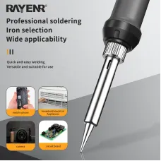 RAYENR Digital Soldering Iron 60W Adjustable Temperature 150C-500C Ceramic Heating Element 18-Piece Kit with Stand Desoldering Pump Tweezers Cutter