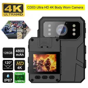 4K HD Small Camera Police Recorder with HD IPS Screen Wearable Portable Body Camera High Definition for Law Enforcement Security