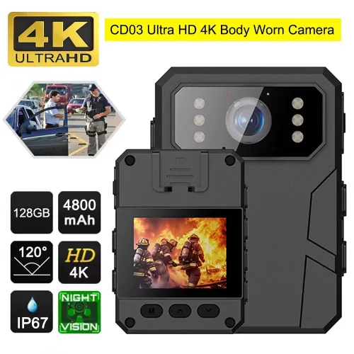 4K HD Small Camera Police Recorder with HD IPS Screen Wearable Portable Body Camera High Definition for Law Enforcement Security