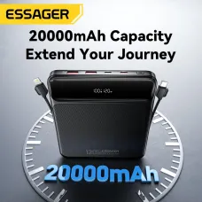 ESSAGER PB905 120W 18.5Wh 20000mAh LED Digital Display Power Bank Built-in Type-C+iP Cable External Battery Power Supply with 2 Input & 5 Outputs Support PD2.0 QC3.0 FCP SPC AFC Fast Charging for iPhone 16 Pro 15 14 Pro Max for Huawei Mate XT for XIAO