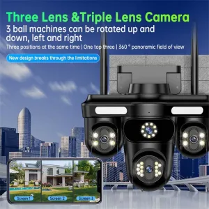 6MP WIFI IP Camera Three Lens 10X Zoom Three Screens WiFi Wireless Outdoor Monitor Security Protection CCTV Video Surveillance