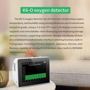 K6-O2 A8-O2 Oxygen Detector 3.5 Inch TFT LCD Screen Real-Time Monitoring 0-30 Percent VOL Industrial Grade Sensors Temperature Humidity Measurement Multilingual Interface Portable Lightweight Design