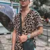 OUTDOOSummer Leopard Print Shirts Fashion Men Short Sleeve Lapel Shirt Casual Floral Blouse Men Hawaiian Beach Tops