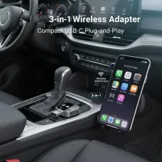LAESD Q1AS 3 in 1 Car Wireless CarPlay/Android Auto/AirPIay Box Bluetooth 5.0 Plug and Play iP Screen Mirroring Wired to Wireless Carplay Adapter