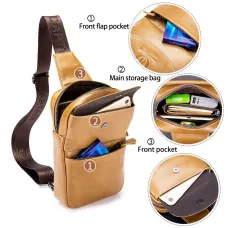 BULLCAPTAIN Retro Genuine Leather Men's Chest Bag Comfy Adjustable Shoulder Strap Crossbody Bags Large-capacity Multi-layered Messenger Bags for Travel