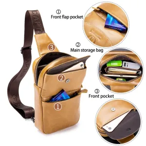 BULLCAPTAIN Retro Genuine Leather Men's Chest Bag Comfy Adjustable Shoulder Strap Crossbody Bags Large-capacity Multi-layered Messenger Bags for Travel