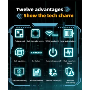 BSIDE Mini OT3 Oscilloscope 3.2" TFT Color Screen 10MHz Bandwidth Real-Time Sampling 48MSa/s Portable Handheld Oscilloscope with Probe