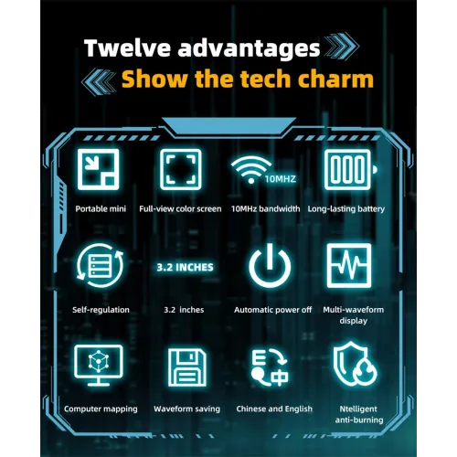 BSIDE Mini OT3 Oscilloscope 3.2" TFT Color Screen 10MHz Bandwidth Real-Time Sampling 48MSa/s Portable Handheld Oscilloscope with Probe